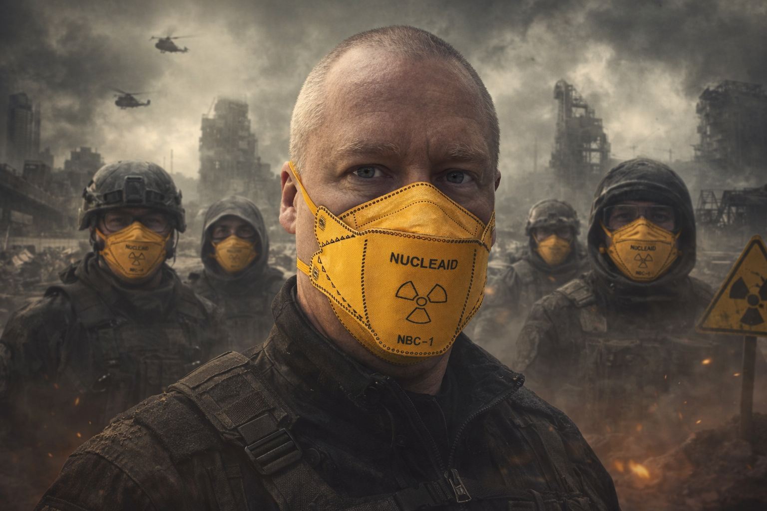 NUCLEAID concept visual: wearers of the NBC-1 filtering facepiece in a CBRN scenario