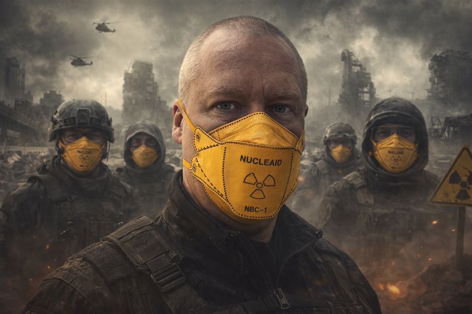 NUCLEAID concept visual: wearers of the NBC-1 filtering facepiece in a CBRN scenario